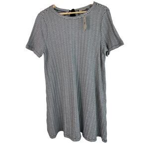NWT LOFT Petites Women's PL Black White Stripe Ribbed A-Line Swing Dress $69.50